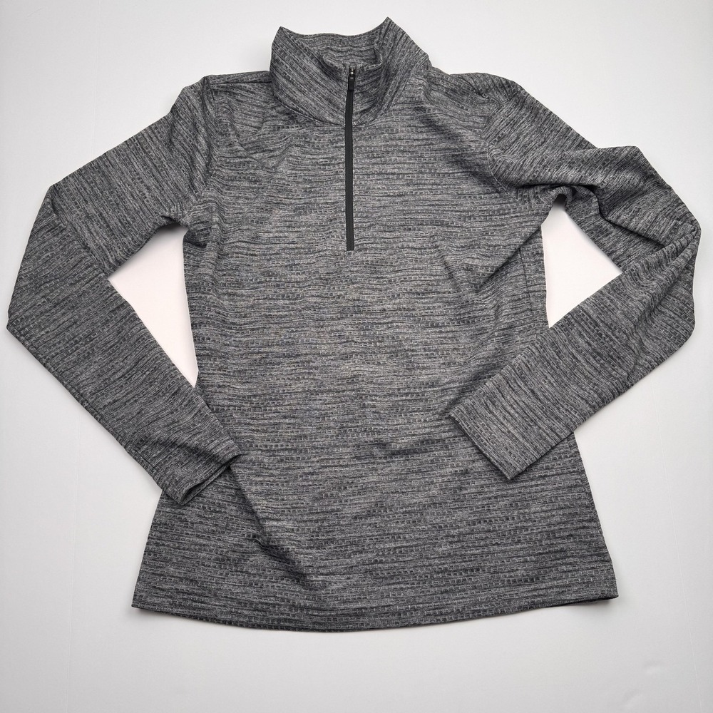 Nike Pro Pullover Womens Medium Gray Black Half Zip Thermal Training Long Sleeve